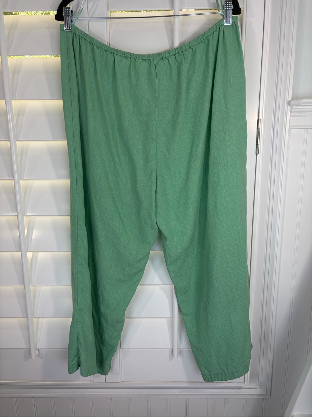Eileen Fisher 100% Linen Light Green Cropped Drawstring Pants (Petite L) - Picture 2 of 10